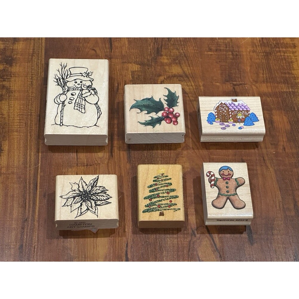 Lot of (6) Christmas Holiday Winter Themed Stampede Hampton Art Rubber Stamps